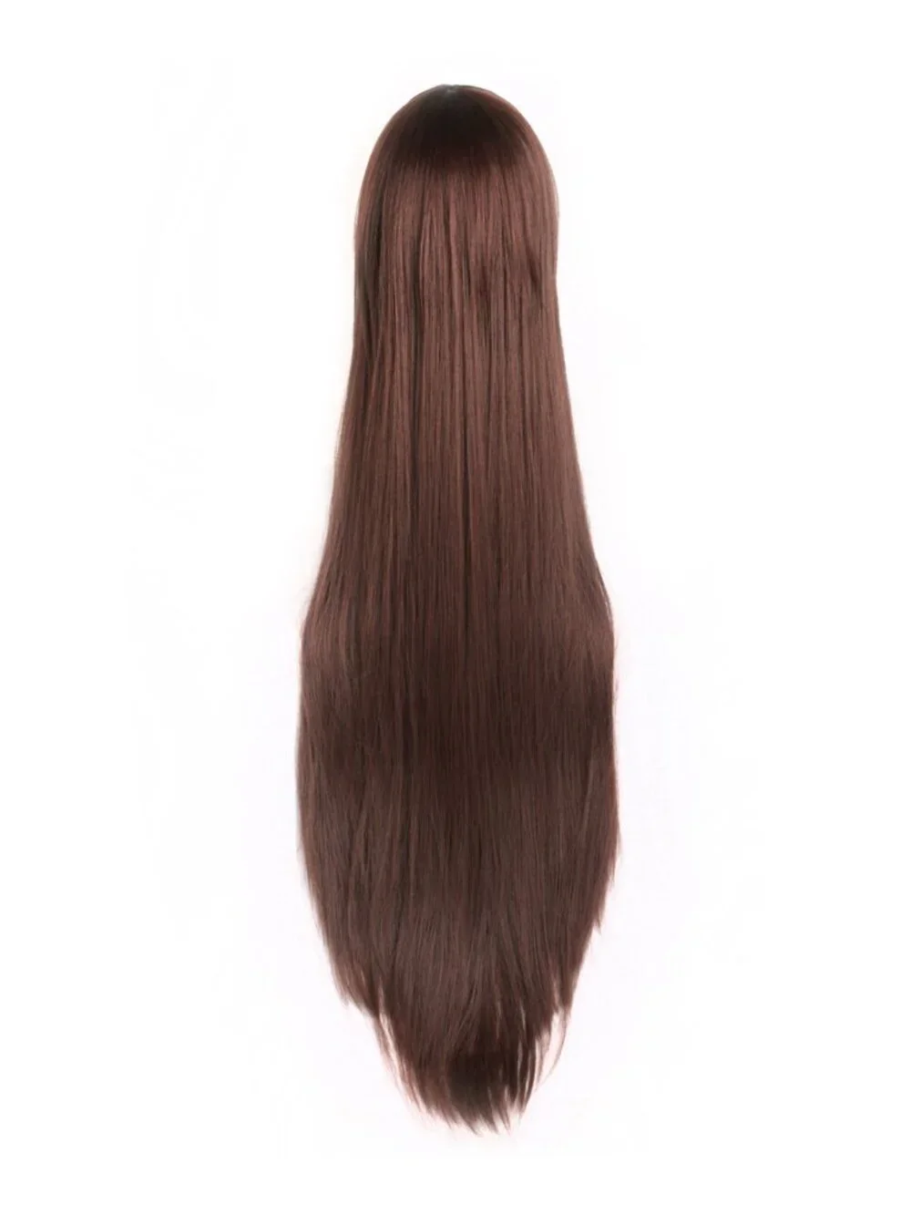 MapofBeauty 40 Inch Oblique Bangs Anime Long Straight Wig, Dark Brown NWOT
